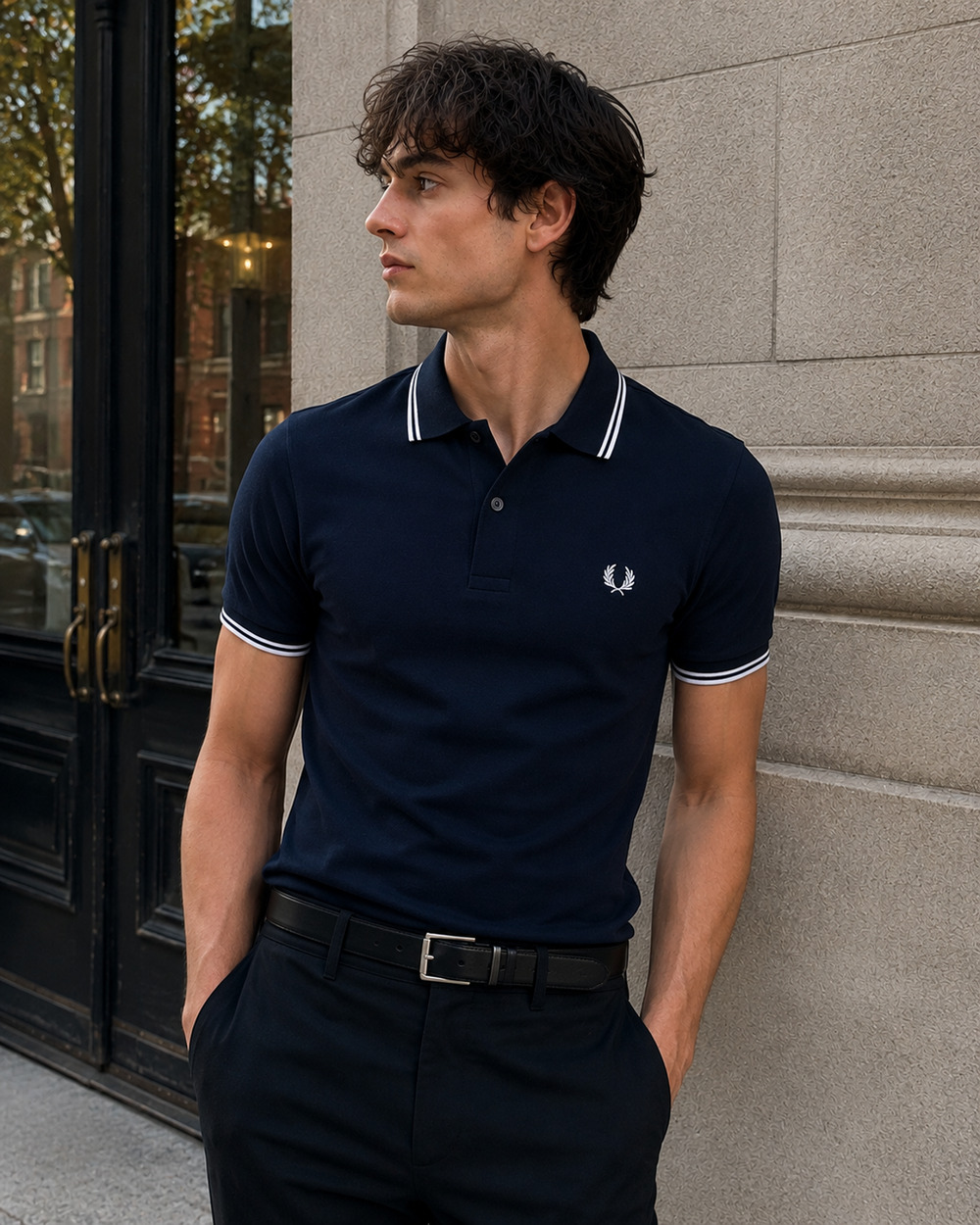 Mens Fred Perry Polo Shirt Dark Navy Blue Slim Skinny Fit Mod M (Runs Small)